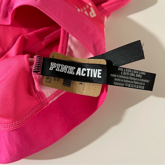 Victoria’s Secret Pink Bra size XXL Active lightly padded  New Pink with white - Picture 2 of 5